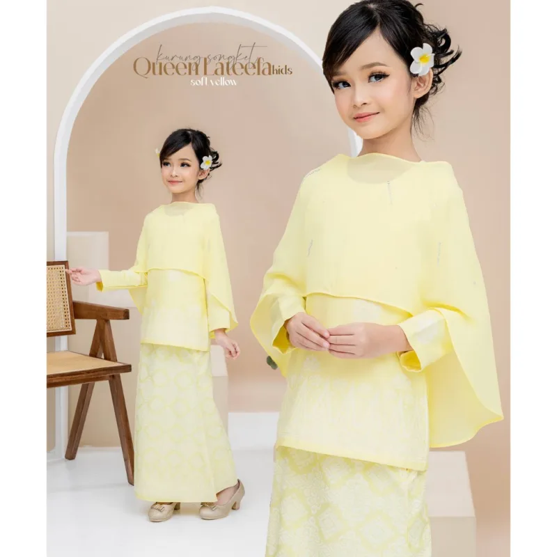 Set Family Songket Lateefa In SOFT YELLOW I Kurung Moden I Ayah Anak I Ibu I Moden I Set Family By Moff2u thumbnail 3