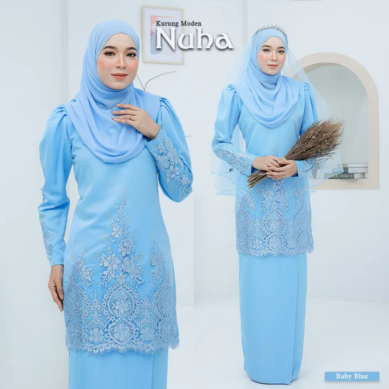 BAJU KURUNG MODEN Bridal Set NUHA In BABY BLUE | Full set 7 Item | Tunang | Nikah | BAJU KURUNG LACEBY MOFF2U thumbnail 2