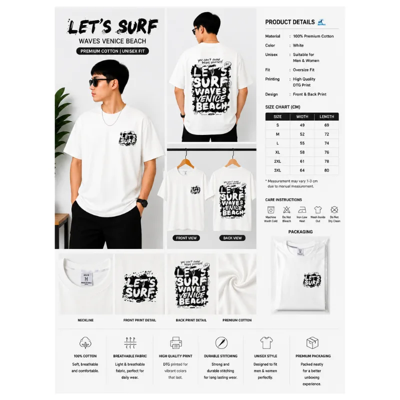 LET’S SURF Waves Venice Beach Oversized T-Shirt thumbnail 2