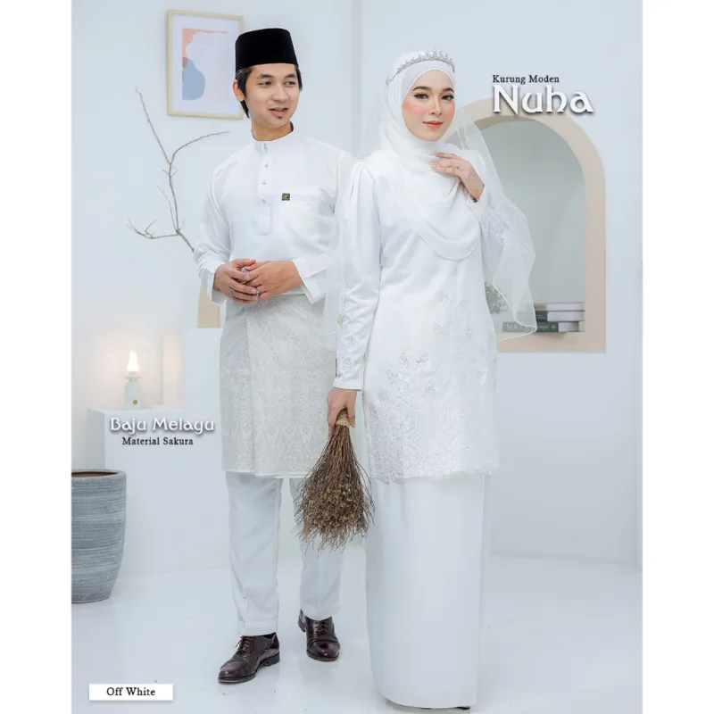 BAJU KURUNG MODEN Bridal Set NUHA In OFF WHITE | Full set 7 Item | Tunang | Nikah | BAJU KURUNG LACEBY MOFF2U