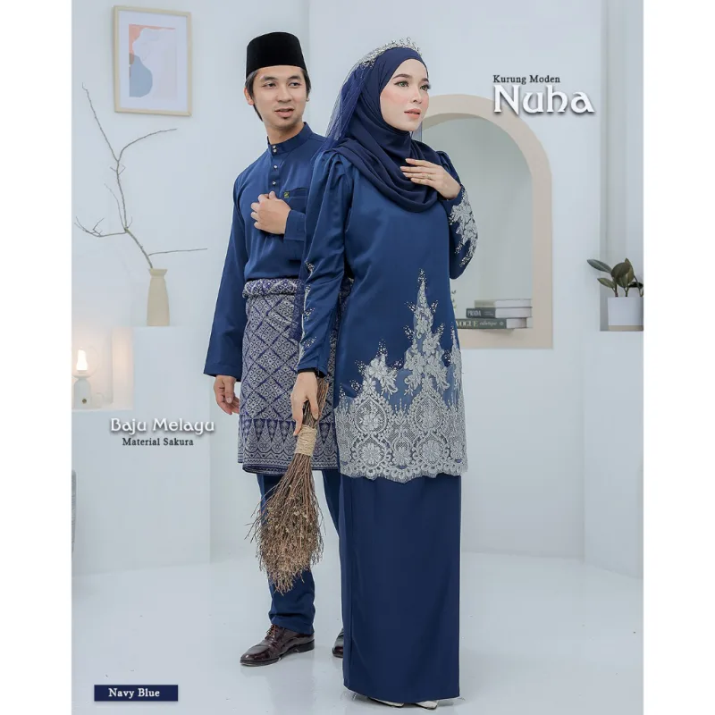 BAJU KURUNG MODEN Bridal Set NUHA In NAVY BLUE | Full set 7 Item | Tunang | Nikah | BAJU KURUNG LACEBY MOFF2U