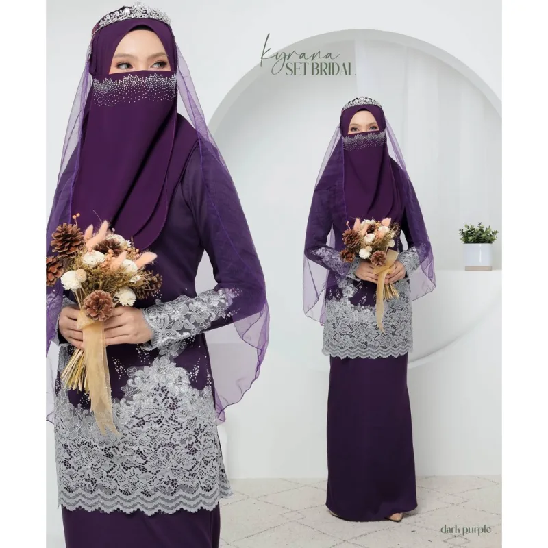 7 ITEM - 1 HARGA Bridal Set BAJU KURUNG KYRANA In DARK PURPLE | Nikah Kahwin |Tunang | BY MOFF2U thumbnail 3