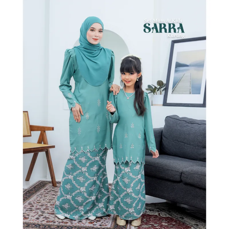 MOFF Set FAMILY BAJU KURUNG MODEN SARRA In PINE GREEN | Kurung Moden by Moff2U thumbnail 2