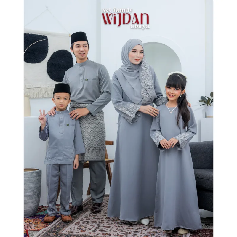 SET FAMILY ABAYA WIJDAN BAJU MELAYU IN GREY RAYA 2026 | ABAYA BY MOFF2u