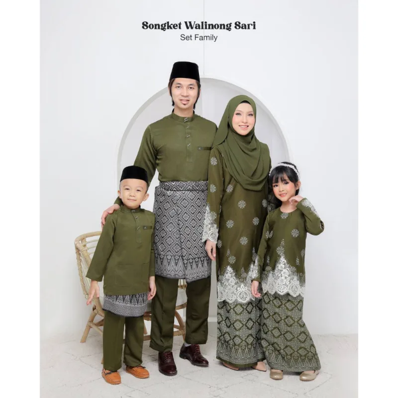 SET FAMILY WALINONG SARI | KURUNG WALINONGSARI IN OLIVE GREEN BY MOFF COLLECTION