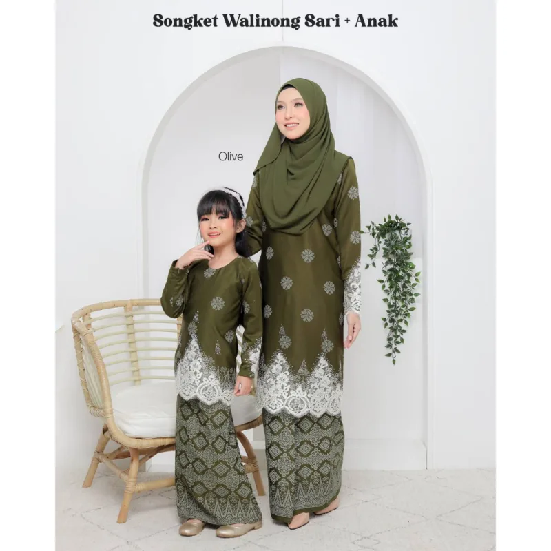 SET FAMILY WALINONG SARI | KURUNG WALINONGSARI IN OLIVE GREEN BY MOFF COLLECTION thumbnail 4