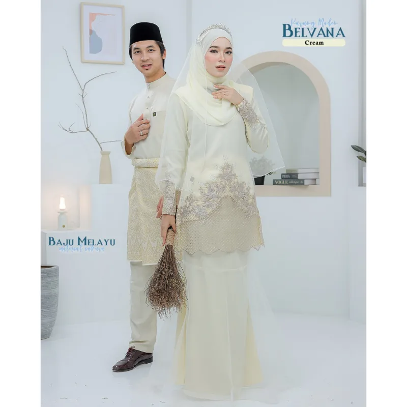 BAJU KURUNG MODEN Bridal Set Belvana In CREAM | Full set 7 Item | Tunang | Nikah | BAJU KURUNG LACEBY MOFF2U
