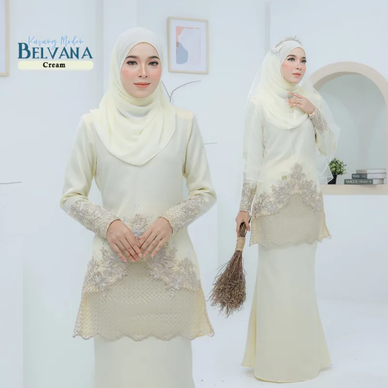 BAJU KURUNG MODEN Bridal Set Belvana In CREAM | Full set 7 Item | Tunang | Nikah | BAJU KURUNG LACEBY MOFF2U thumbnail 2