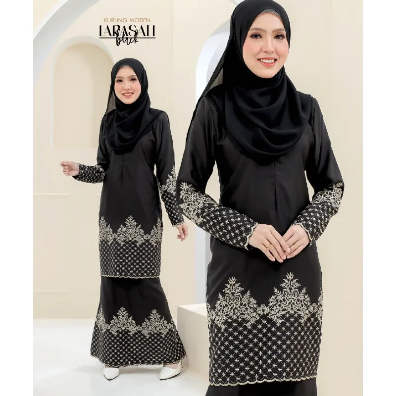 SET FAMILY BAJU KURUNG LARASATI BAJU MELAYU WARNA BLACK RAYA 2023 | BAJU KURUNG BY MOFF2u thumbnail 3
