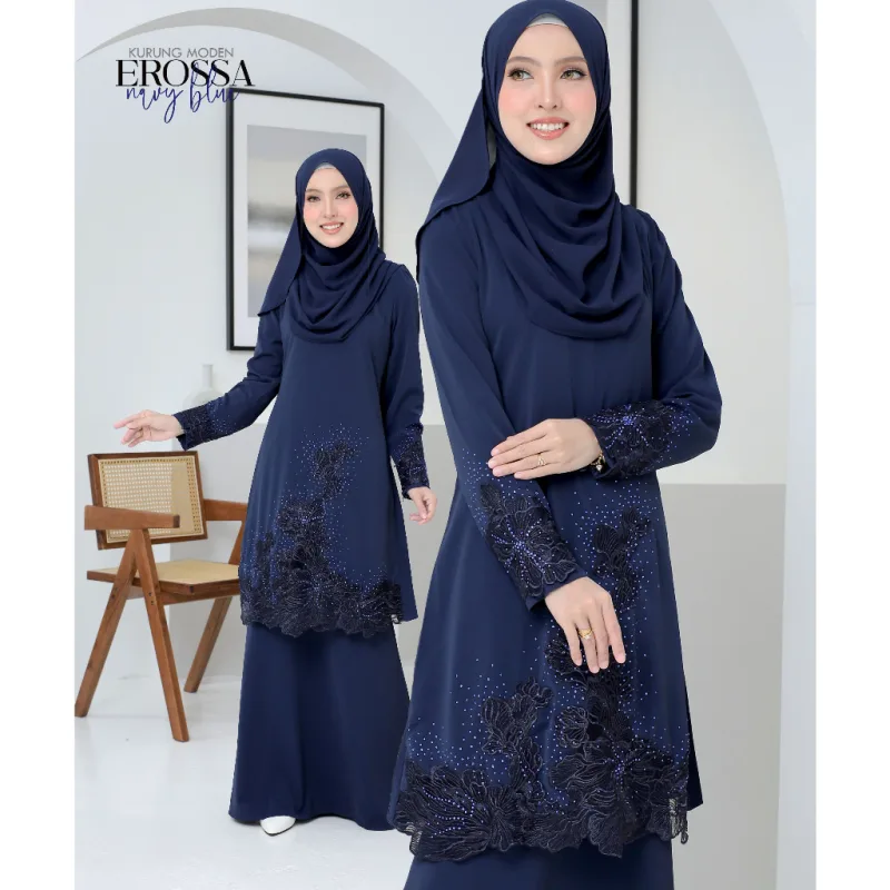 Moff Set Family BAJU Kurung Moden Erossa IN NAVY BLUE Dewasa | Budak by MOFF2U thumbnail 3