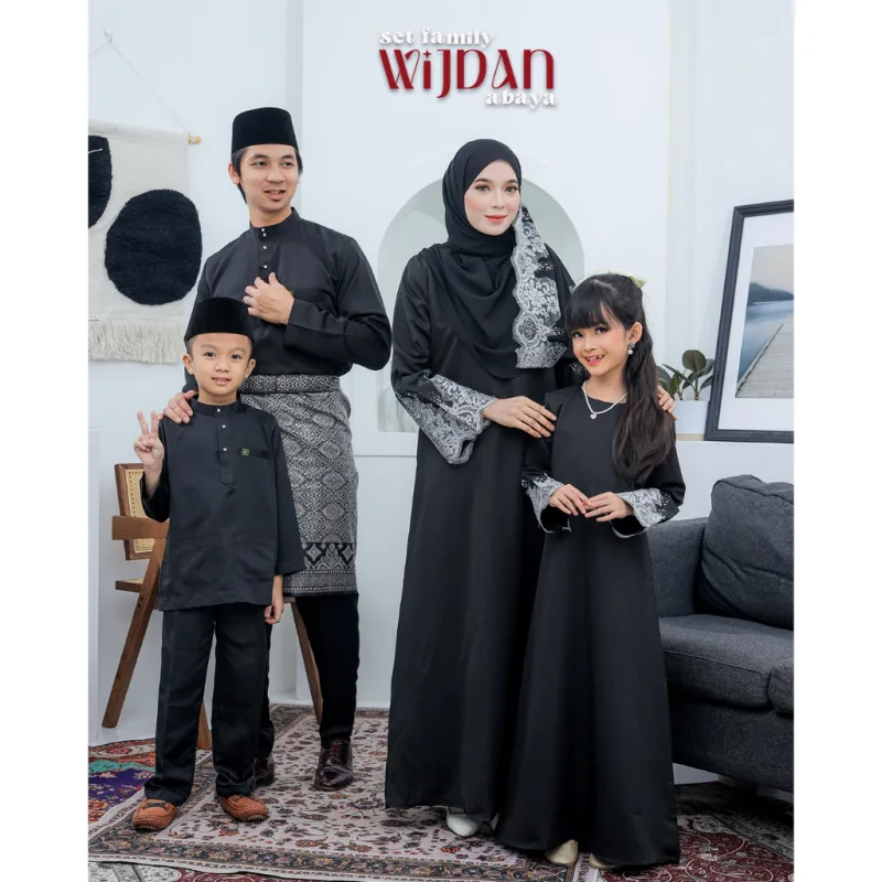 SET FAMILY ABAYA WIJDAN BAJU MELAYU IN BLACK RAYA 2026 | ABAYA BY MOFF2u