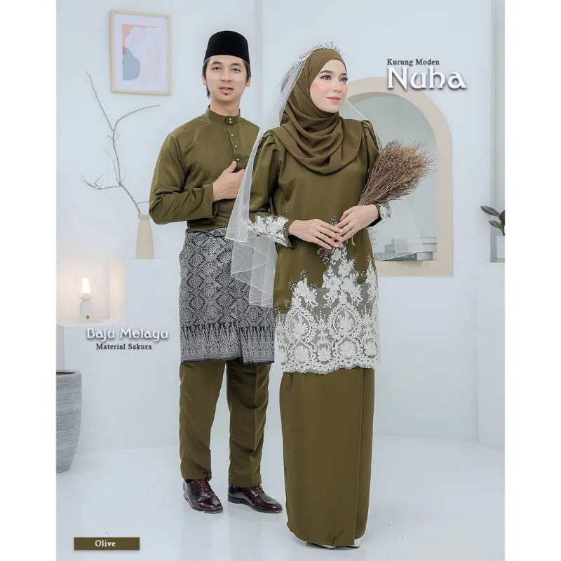 BAJU KURUNG MODEN Bridal Set NUHA In OLIVE GREEN | Full set 7 Item | Tunang | Nikah | BAJU KURUNG LACEBY MOFF2U