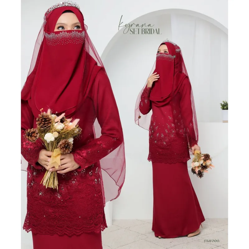 7 ITEM - 1 HARGA Bridal Set BAJU KURUNG KYRANA In MAROON| Nikah Kahwin |Tunang | BY MOFF2U thumbnail 2
