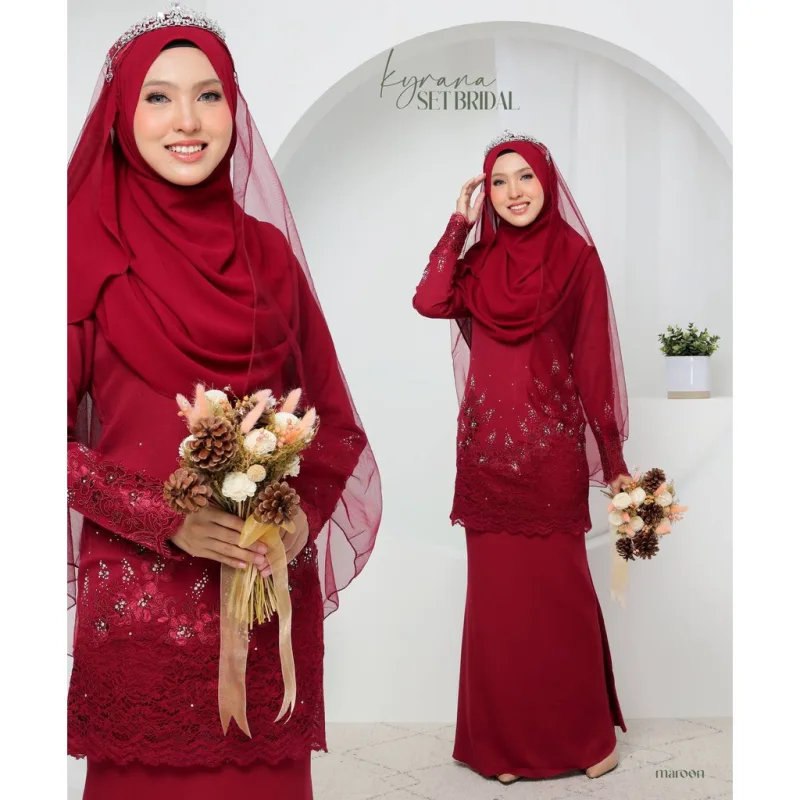 7 ITEM - 1 HARGA Bridal Set BAJU KURUNG KYRANA In MAROON| Nikah Kahwin |Tunang | BY MOFF2U thumbnail 3