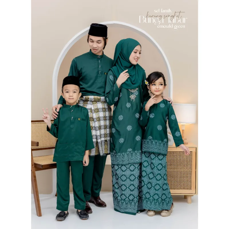 Set Family Songket Tabur In EMERALD GREEN I Kurung Moden I Ayah Anak I Ibu I Moden I Set Family By Moff2u
