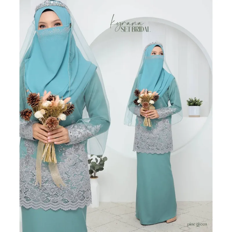 7 ITEM - 1 HARGA Bridal Set BAJU KURUNG KYRANA In PINE GREEN | Nikah Kahwin |Tunang | BY MOFF2U thumbnail 3