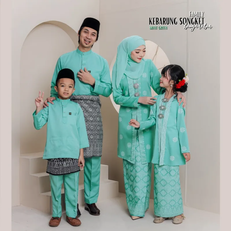 Set Family KEBARUNG IN MINT GREEN I KEBARUNG Moden I Ayah Anak I Ibu I Moden I Set Family By Moff2u