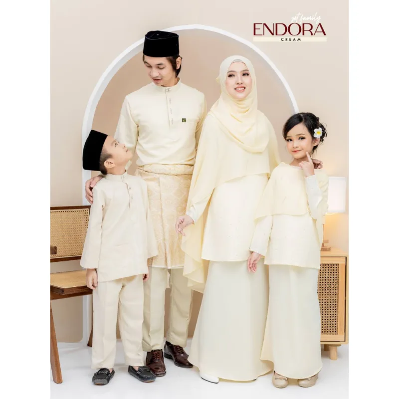 Set Family kurung moden Endora In CREAM I Kurung Moden I Ayah Anak I Ibu I Moden I Set Family By Moff2u