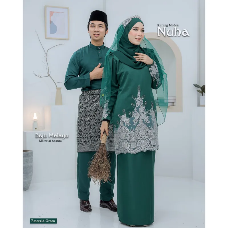 BAJU KURUNG MODEN Bridal Set NUHA In EMERALD GREEN | Full set 7 Item | Tunang | Nikah | BAJU KURUNG LACEBY MOFF2U