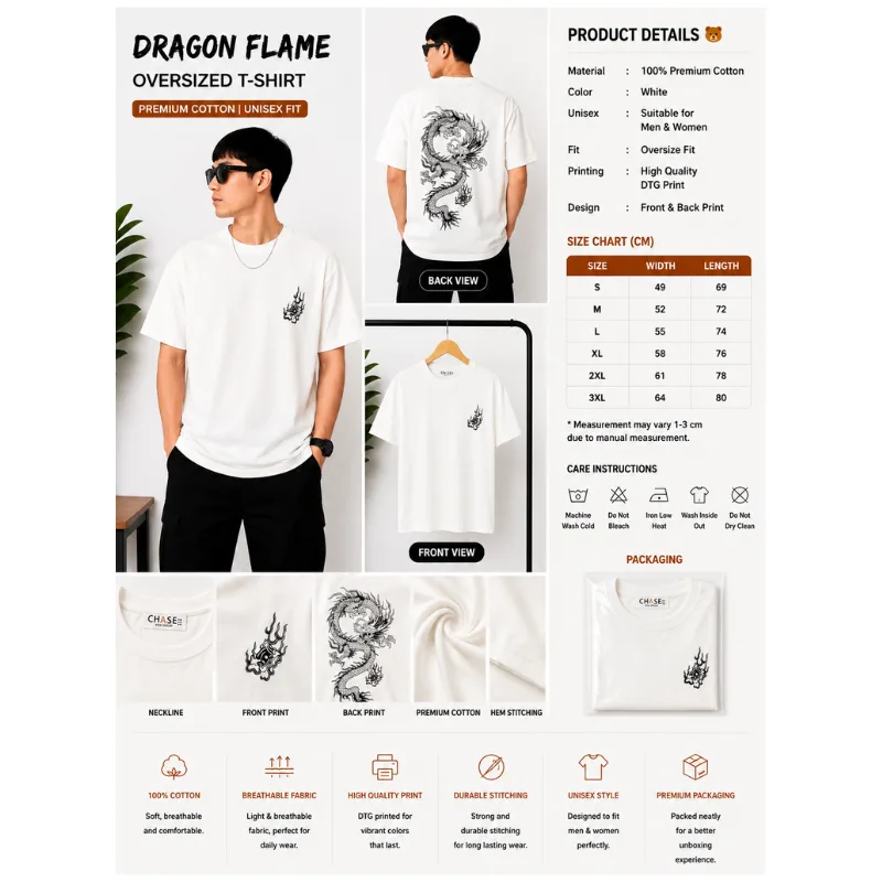 DRAGON FLAME Oversized T-Shirt thumbnail 2