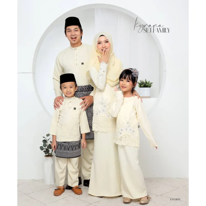 Set Family Baju Kurung Moden Kyrana In Cream I Kurung Moden I Ayah Anak I Ibu I Moden I Set Family By Moff2u