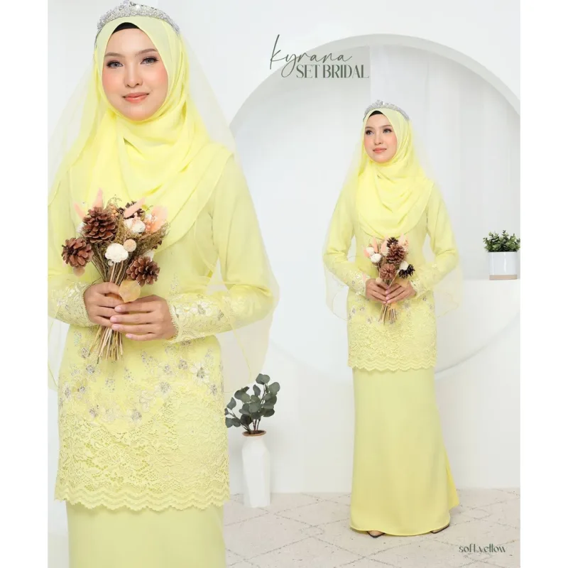 7 ITEM - 1 HARGA Bridal Set BAJU KURUNG KYRANA In SOFT YELLOW | Nikah Kahwin |Tunang | BY MOFF2U thumbnail 4