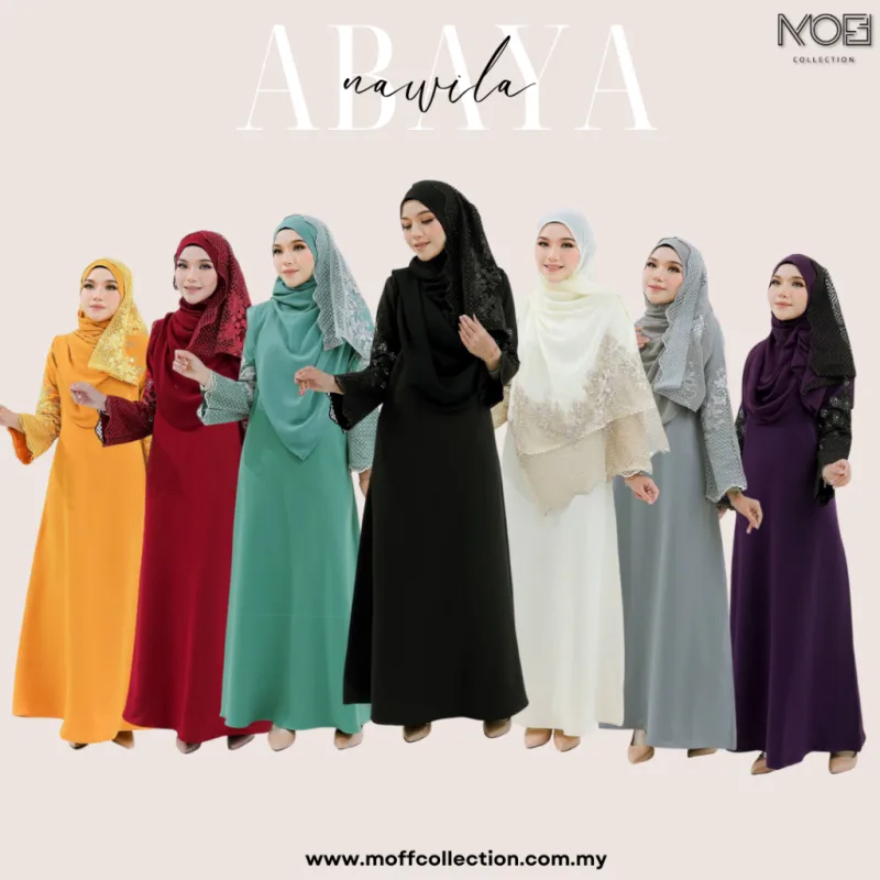 JUBAH ABAYA KEBARUNG NAWILA SEKALI SHAWL IN 7 COLOUR I DINNER I KENDURI I MAJLIS AKIKAH BY MOFF COLLECTION
