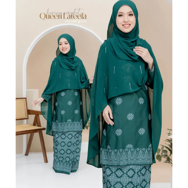 Set Family Songket Lateefa In EMERALD GREEN I Kurung Moden I Ayah Anak I Ibu I Moden I Set Family By Moff2u thumbnail 2