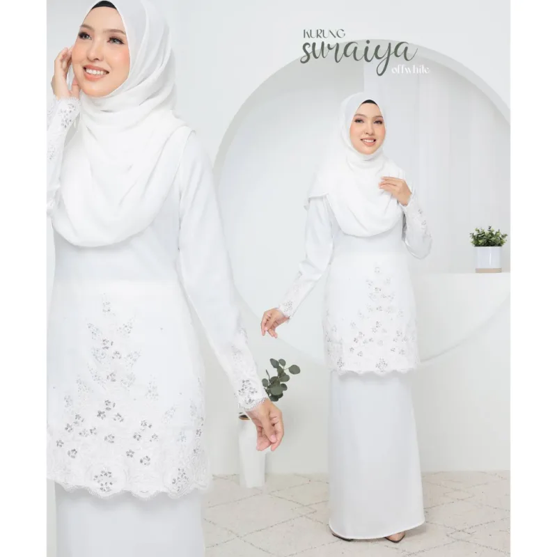 SET FAMILY BAJU KURUNG SURAIYA BAJU MELAYU WARNA OFF WHITE RAYA 2024 | BAJU KURUNG LACE BY MOFF2u thumbnail 2