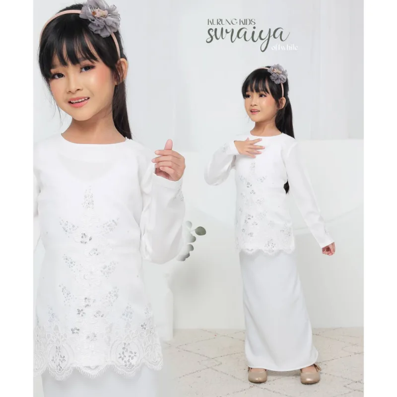 SET FAMILY BAJU KURUNG SURAIYA BAJU MELAYU WARNA OFF WHITE RAYA 2024 | BAJU KURUNG LACE BY MOFF2u thumbnail 3