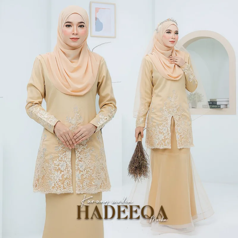BAJU KURUNG MODEN Bridal Set Hadeeqa In MOCHA | Full set 7 Item | Tunang | Nikah | BAJU KURUNG LACEBY MOFF2U thumbnail 3