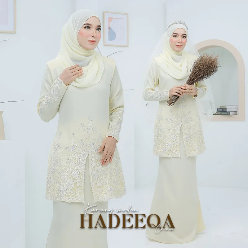 BAJU KURUNG MODEN Bridal Set Hadeeqa In CREAM | Full set 7 Item | Tunang | Nikah | BAJU KURUNG LACEBY MOFF2U thumbnail 3