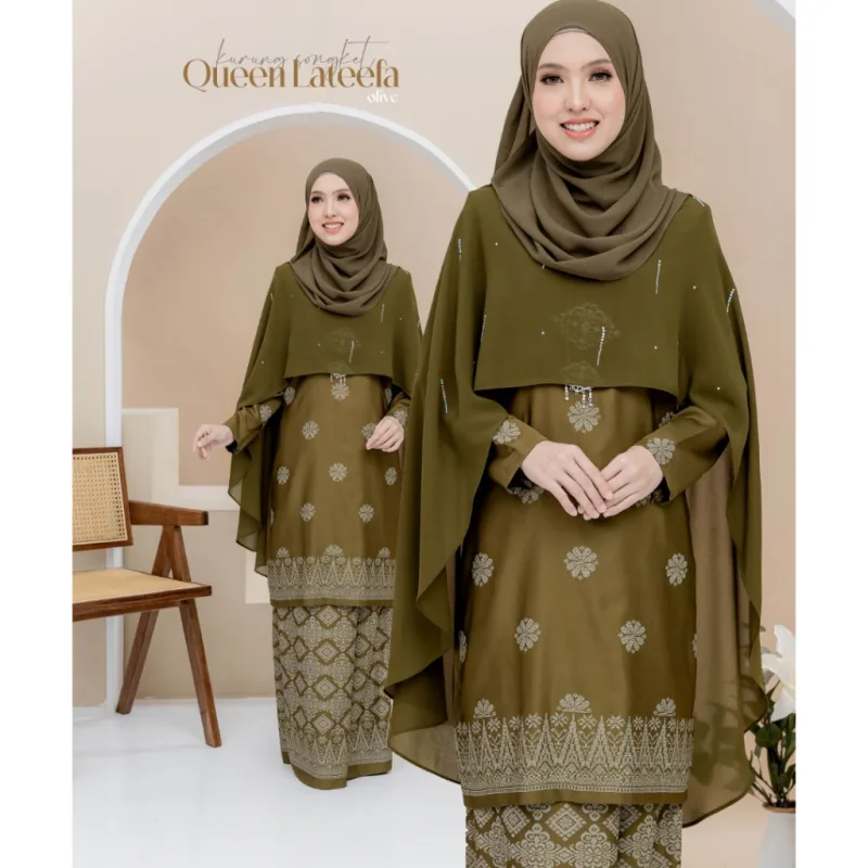 Set Family Songket Lateefa In OLIVE GREEN I Kurung Moden I Ayah Anak I Ibu I Moden I Set Family By Moff2u thumbnail 3