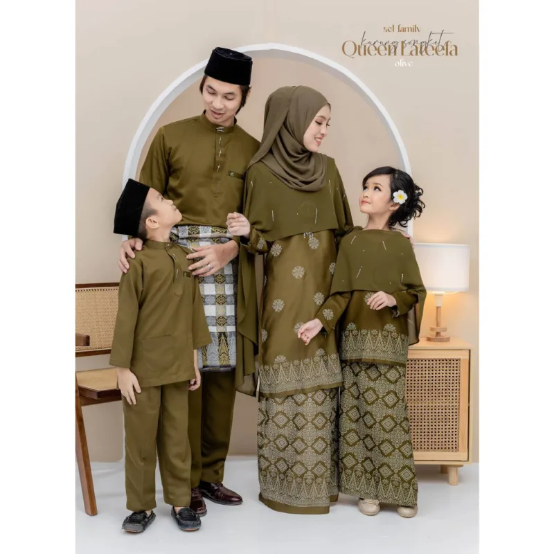 Set Family Songket Lateefa In OLIVE GREEN I Kurung Moden I Ayah Anak I Ibu I Moden I Set Family By Moff2u