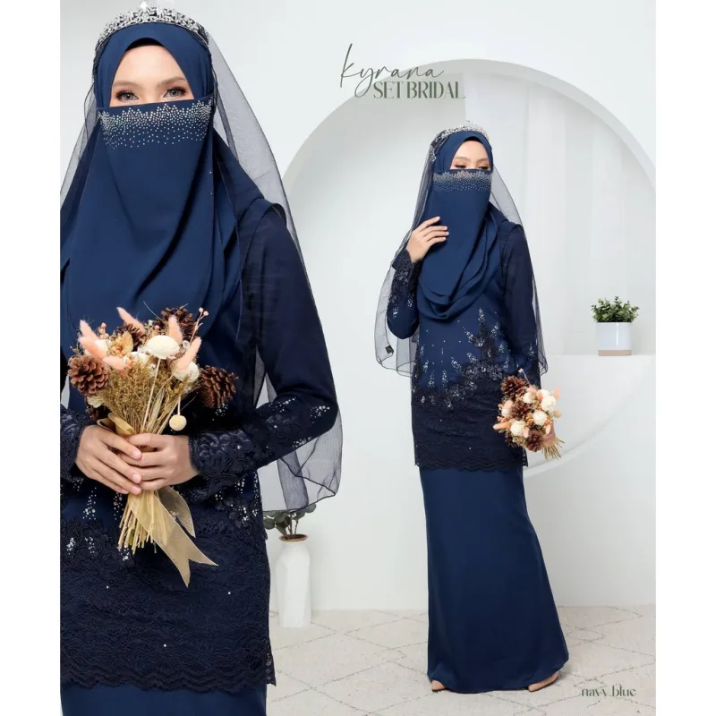 7 ITEM - 1 HARGA Bridal Set BAJU KURUNG KYRANA In NAVY BLUE| Nikah Kahwin |Tunang | BY MOFF2U thumbnail 3