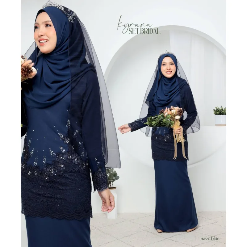 7 ITEM - 1 HARGA Bridal Set BAJU KURUNG KYRANA In NAVY BLUE| Nikah Kahwin |Tunang | BY MOFF2U thumbnail 4