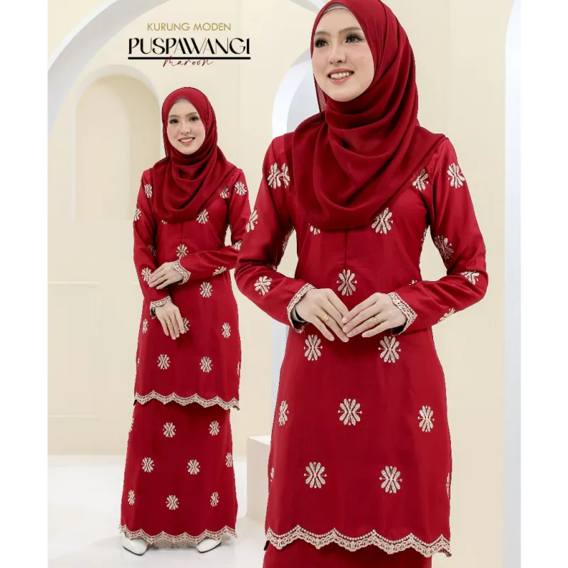 SET FAMILY BAJU KURUNG PUSPAWANGI BUNGA BAJU MELAYU WARNA MAROON RAYA 2023 | BAJU KURUNG BY MOFF2u thumbnail 3