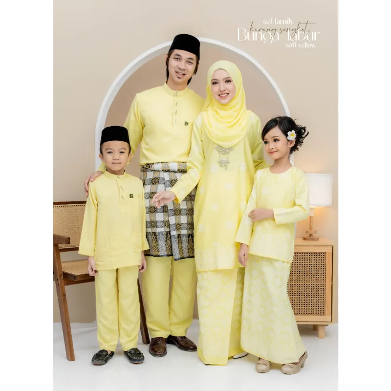 Set Family Songket Tabur In SOFT YELLOW I Kurung Moden I Ayah Anak I Ibu I Moden I Set Family By Moff2u