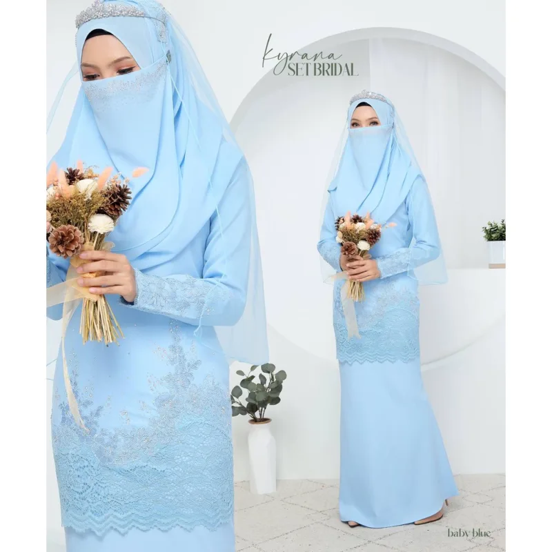 7 ITEM - 1 HARGA Bridal Set BAJU KURUNG KYRANA In BABY BLUE | Nikah Kahwin |Tunang | BY MOFF2U thumbnail 3
