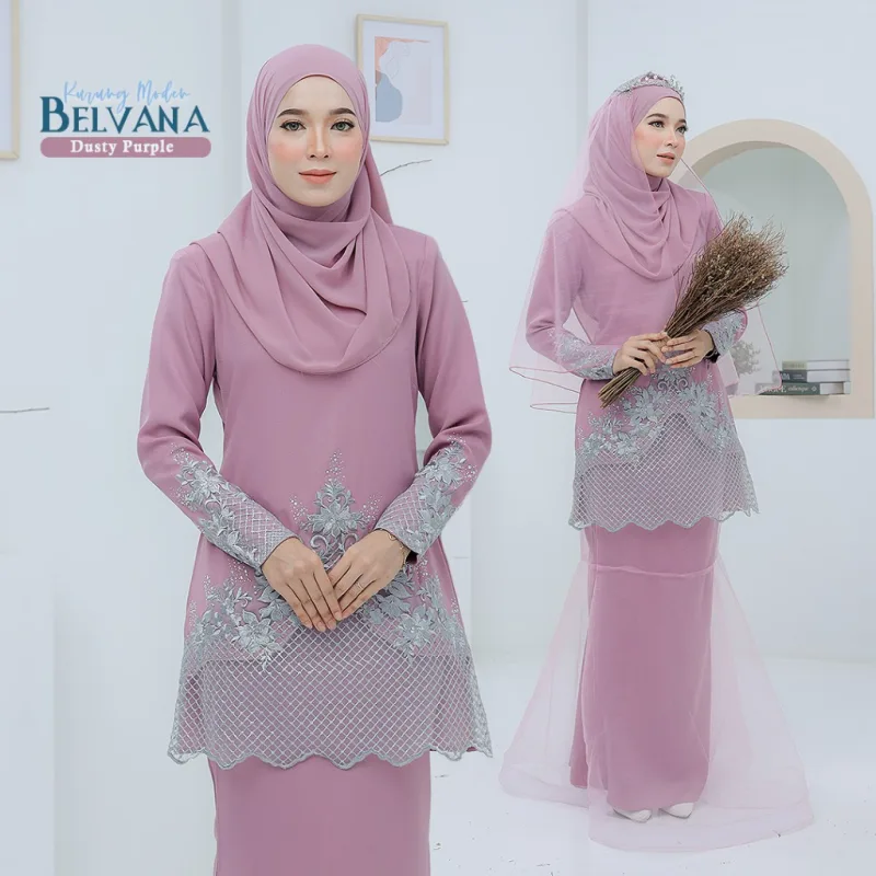 BAJU KURUNG MODEN Bridal Set Belvana In DUSTY PURPLE | Full set 7 Item | Tunang | Nikah | BAJU KURUNG LACEBY MOFF2U thumbnail 2