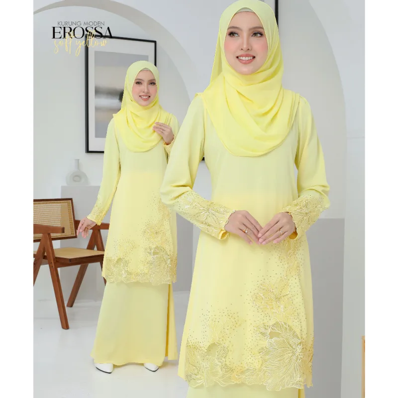 Moff Set Family BAJU Kurung Moden Erossa IN SOFT YELLOW Dewasa | Budak by MOFF2U thumbnail 3