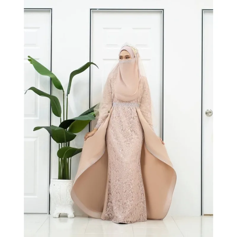 MOFF Bridal Set BAJU DRESS Lareenda In NUDE CHAMPAGNE | Nikah Kahwin |Tunang | Full set Kurung Moden thumbnail 2