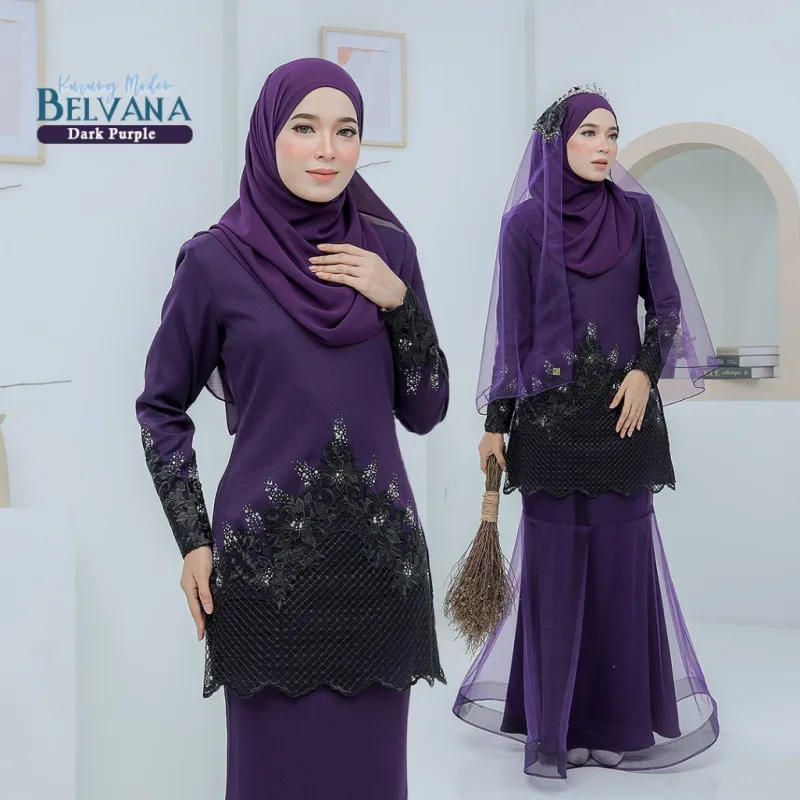 BAJU KURUNG MODEN Bridal Set Belvana In DARK PURPLE | Full set 7 Item | Tunang | Nikah | BAJU KURUNG LACEBY MOFF2U thumbnail 2