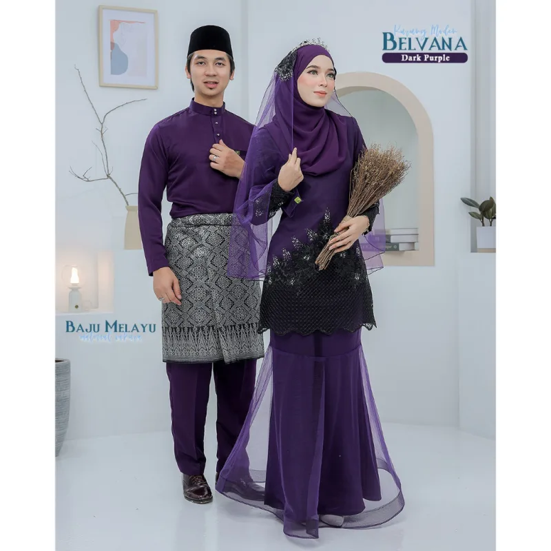 BAJU KURUNG MODEN Bridal Set Belvana In DARK PURPLE | Full set 7 Item | Tunang | Nikah | BAJU KURUNG LACEBY MOFF2U