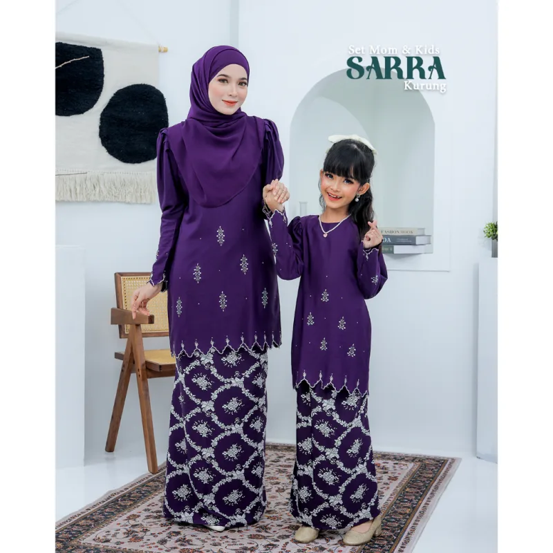 MOFF Set FAMILY BAJU KURUNG MODEN SARRA In DARK PURPLE | Kurung Moden by Moff2U thumbnail 2