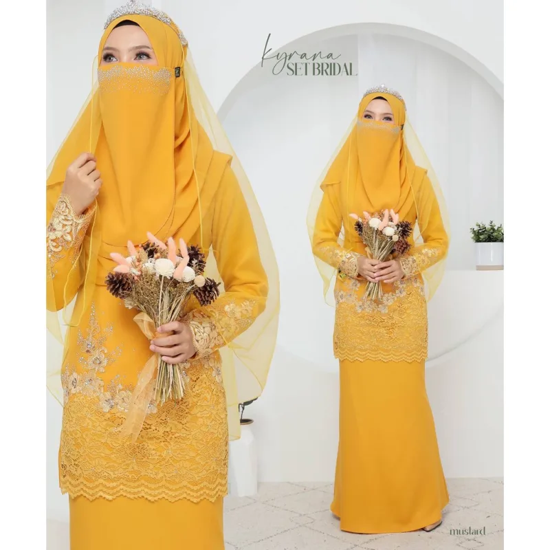 7 ITEM - 1 HARGA Bridal Set BAJU KURUNG KYRANA In MUSTARD | Nikah Kahwin |Tunang | BY MOFF2U thumbnail 3