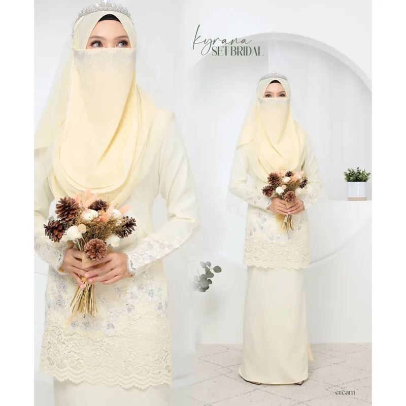 7 ITEM - 1 HARGA Bridal Set BAJU KURUNG KYRANA In CREAM | Nikah Kahwin |Tunang | BY MOFF2U thumbnail 3