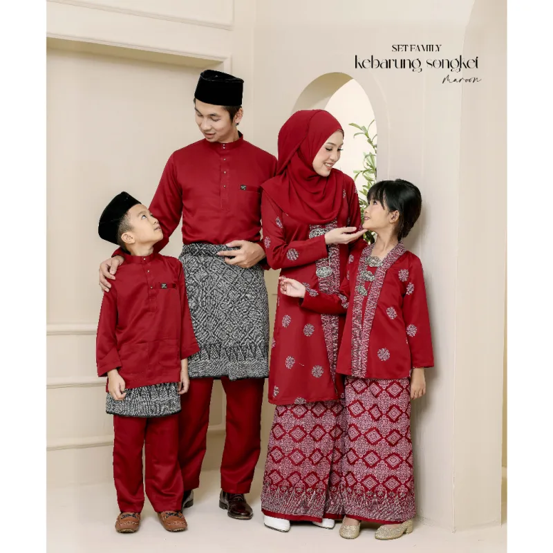 Set Family KEBARUNG IN MAROON I KEBARUNG Moden I Ayah Anak I Ibu I Moden I Set Family By Moff2u