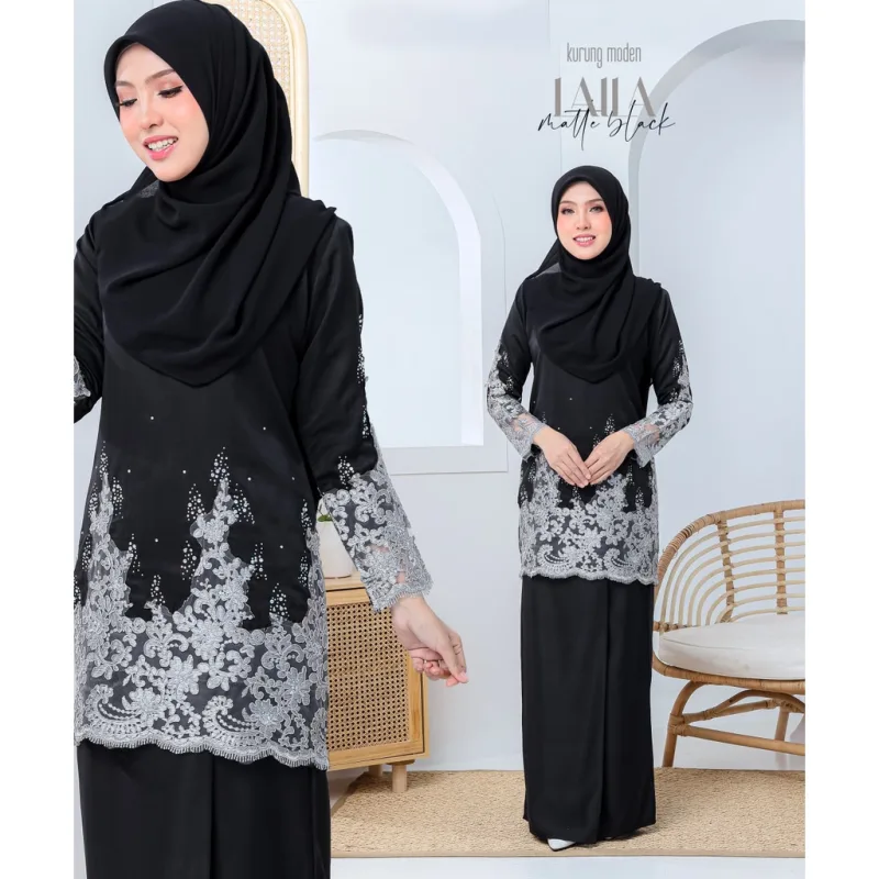 MOFF 10 ITEM - 1 HARGA Bridal Set BAJU Kurung Moden Layla In Black | Nikah Kahwin |Tunang BAJU KURUNG LACE thumbnail 2