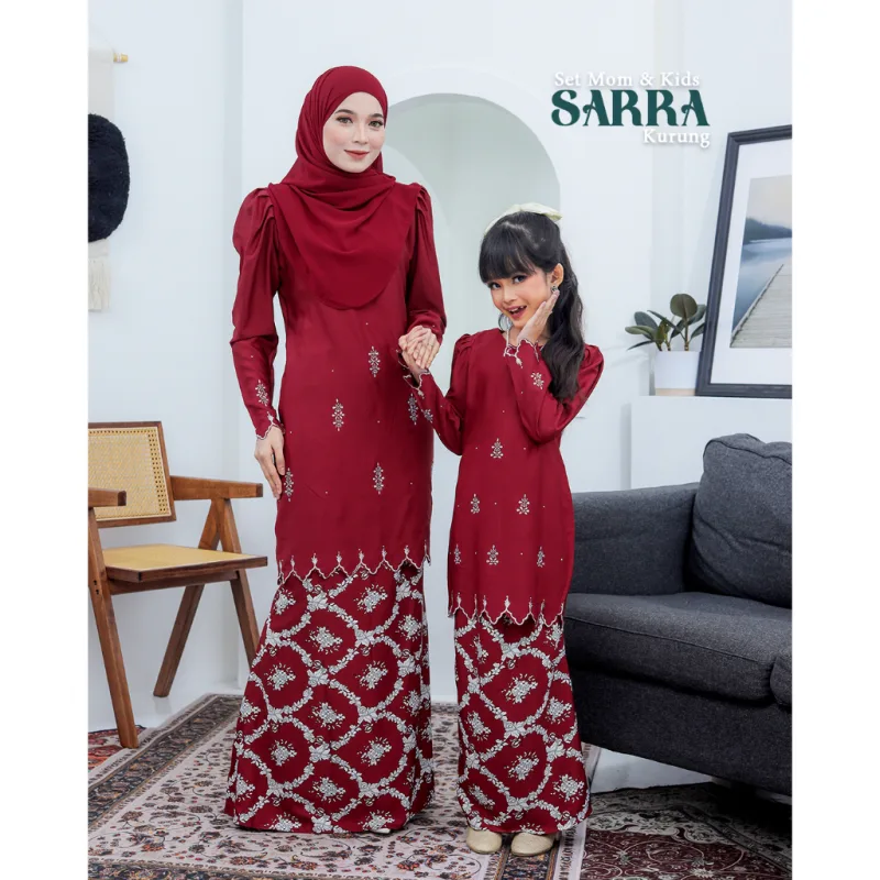 MOFF Set FAMILY BAJU KURUNG MODEN SARRA In MAROON | Kurung Moden by Moff2U thumbnail 2